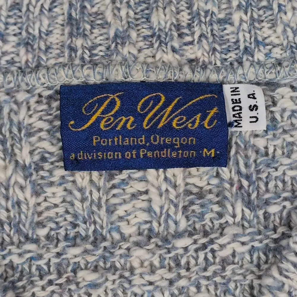 Pen West by Pendleton Sweater Men’s M Blue Gray Knit V-Neck Wool Cotton USA VTG